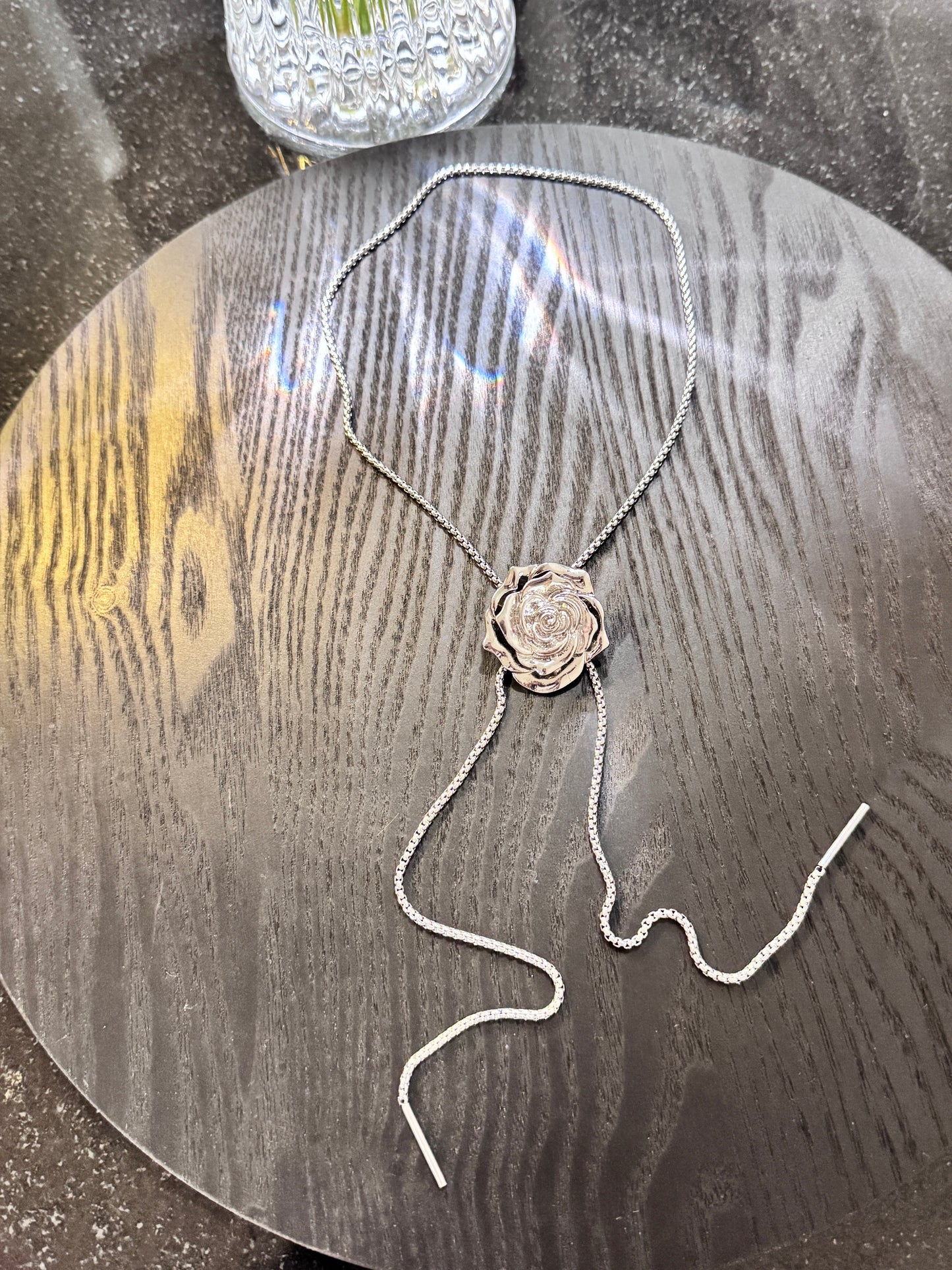 ROSE SLIDING ADJUSTABLE TIE BOW NECKLACE