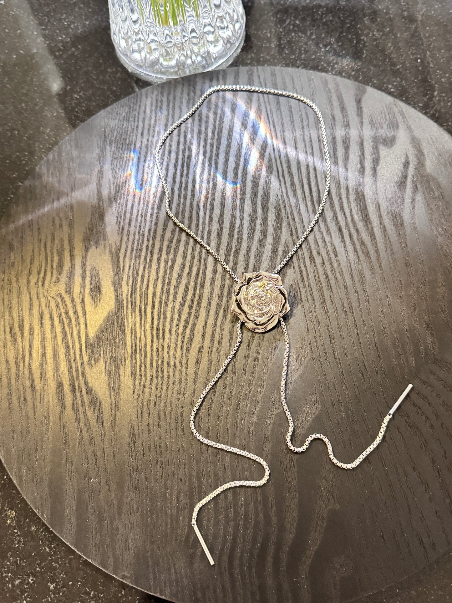 ROSE SLIDING ADJUSTABLE TIE BOW NECKLACE